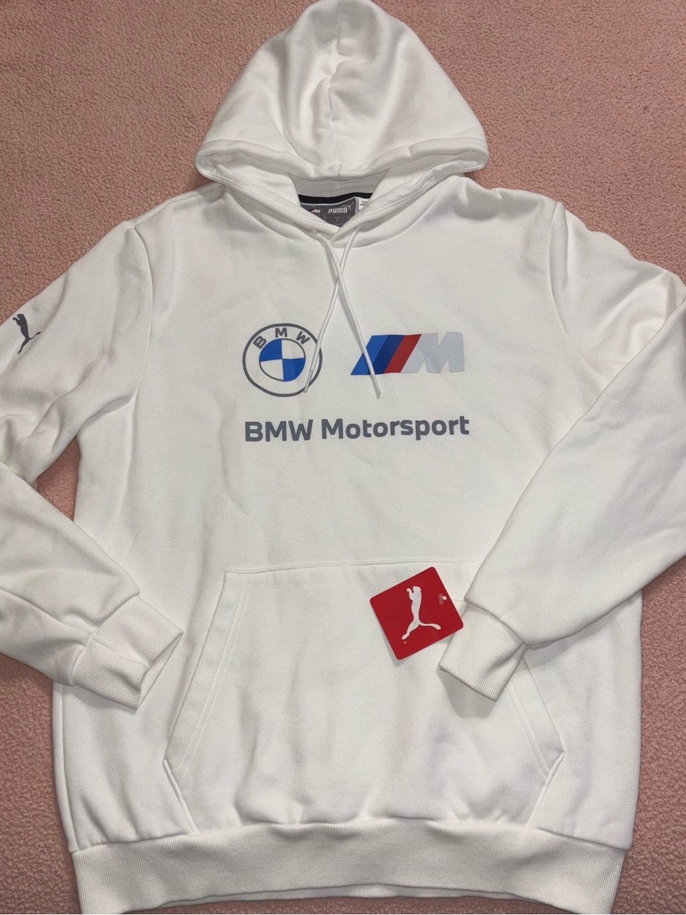 BMW Motorsport White Hoodie with Blue/Red M Logo